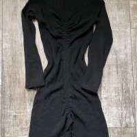 Нова елегантна ежедневна акрил  черна еластична фабрично плетиво плетка  рокля рипс , снимка 5 - Рокли - 43401169