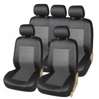 Комплект Калъфи/тапицерия за автомобил за предни и задни седалки, Еко кожа, Черно и Сиво ТАР461, снимка 2 - Аксесоари и консумативи - 37511735