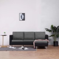 3-местен диван с възглавници, черен, изкуствена кожа, снимка 1 - Дивани и мека мебел - 43302207