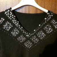 Дамска черна блуза с пайети, снимка 2 - Блузи с дълъг ръкав и пуловери - 28637737