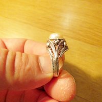 дамски османски сребърен пръстен с естествена перла , стар голям сребърен турски пръстен с перла, , снимка 3 - Пръстени - 38220869