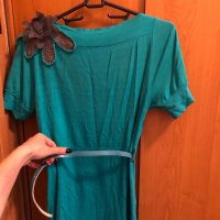 Синьо-зелена блузка с акценти на рамото, снимка 3 - Тениски - 28618659