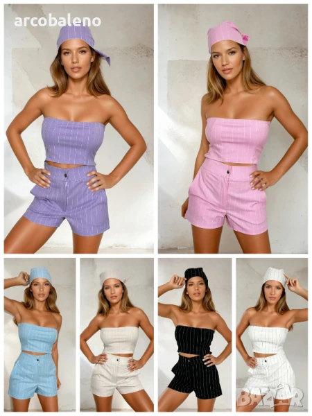 Дамски комплект от 3 части: топ, шорти и шал Sorela, 6цвята , снимка 1