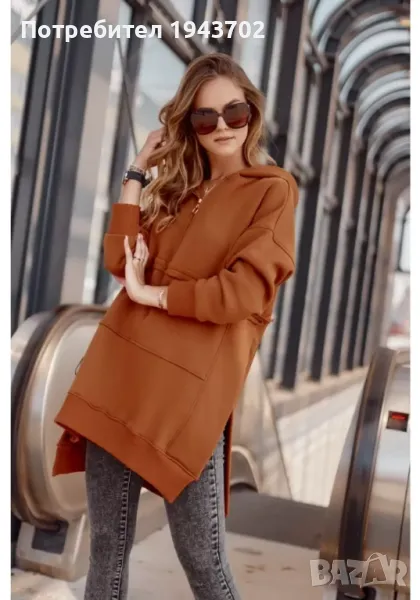 Дамска туника с качулка в кафяв цвят FI678 FASARDI, снимка 1