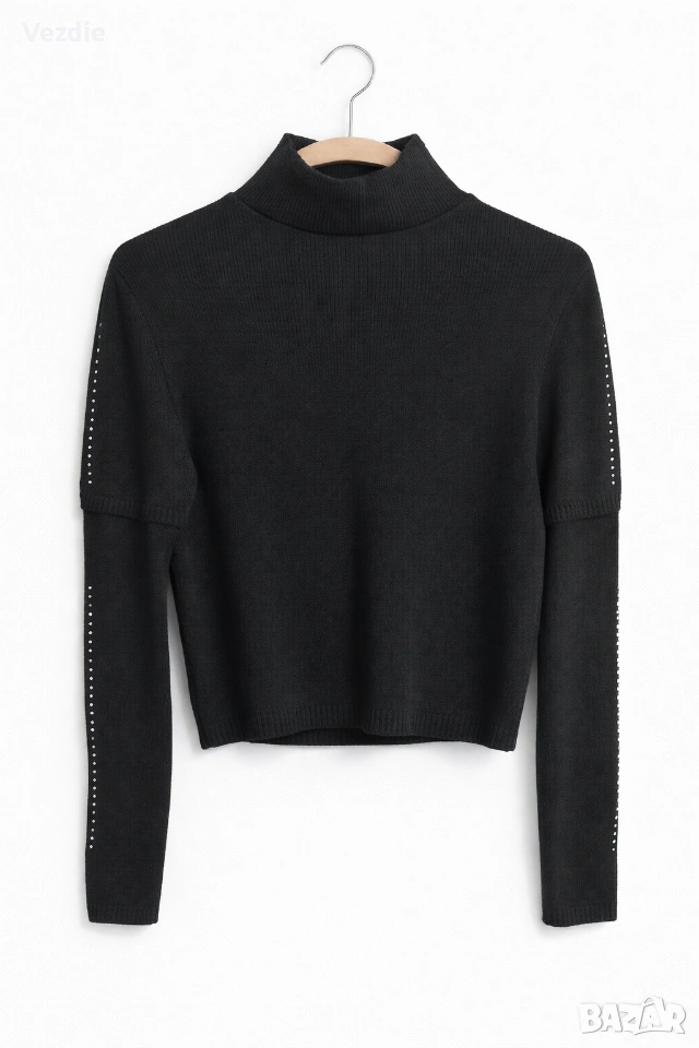 Черен пуловер с камъчета, снимка 1