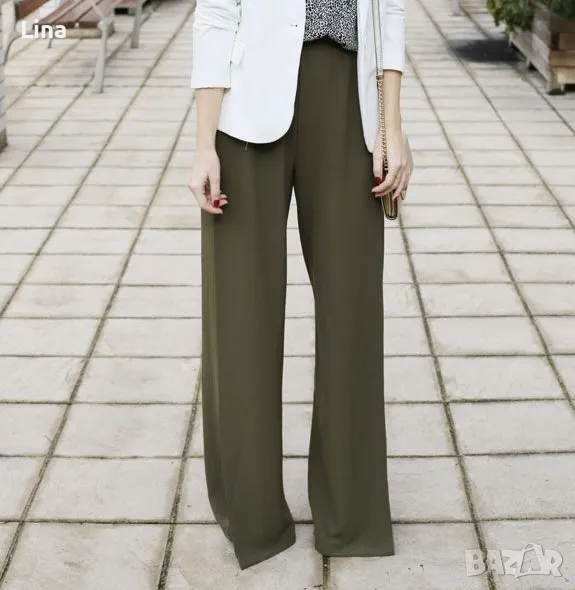 Широк дамски панталон с цепка, снимка 1