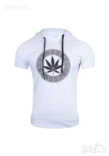 Мъжка тениска 2102 бяла с качулка, снимка 1