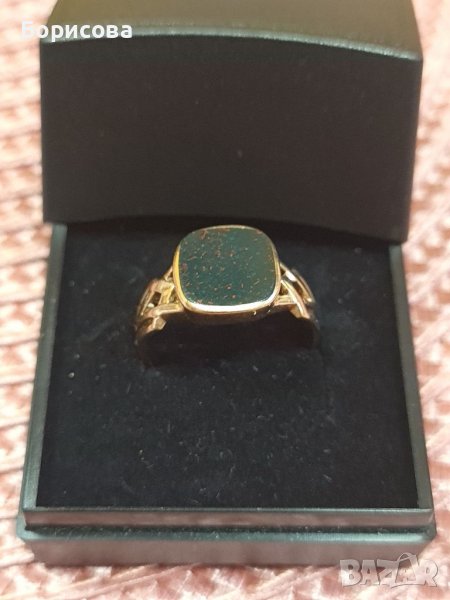 КРАСИВ ПРЪСТЕН  С КЪРВАВ ЯСПИС ЗЛАТО 585, снимка 1