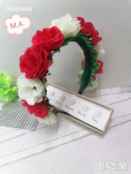 Красива диадема в червено и бяло, снимка 1