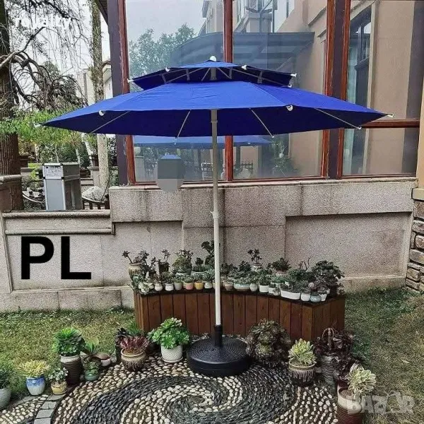 Градински чадър с UV защита с ветроустойчива клапа и двоен покрив – 220/220 см, снимка 1