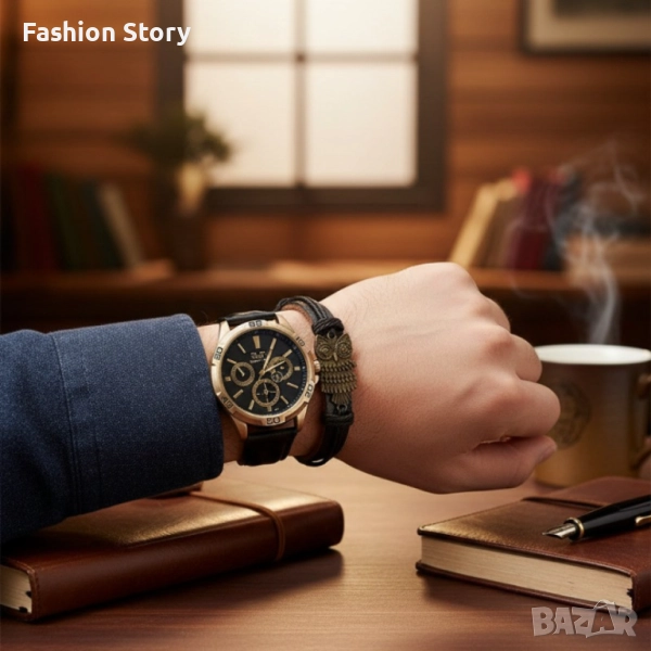 Мъжки часовник S&T Seek Time с кожена гривна – подаръчен комплект, снимка 1