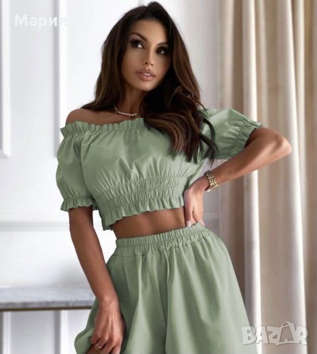 Дамски летен комплект  - дълъг широк панталон + блуза, снимка 1
