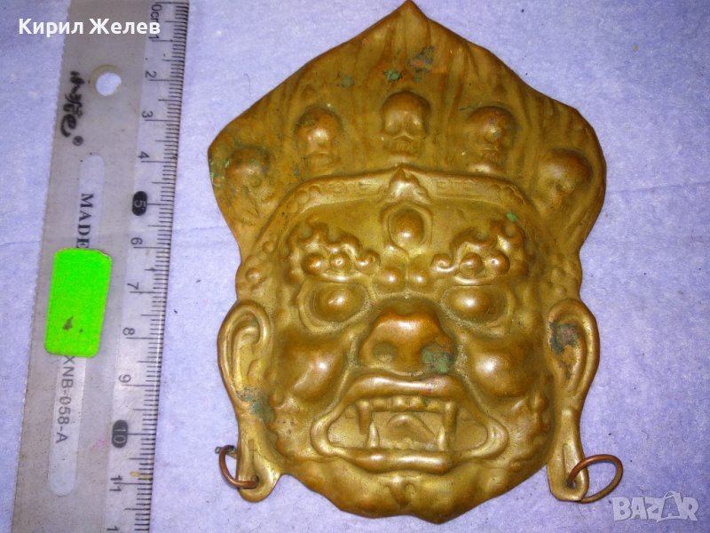 СТАРА ТРАДИЦИОННА АЗИАТСКА ЕТНОГРАФСКА МЕДНА МАСКА ПАНО за СТЕНА КОЛЕКЦИЯ МАЙСТОРСКА ИЗРАБОТКА 41314, снимка 1