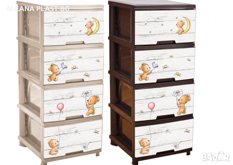 Детски шкаф с четири чекмеджета и  декор, снимка 1