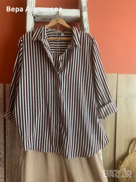 🤎🤍🤎 Oversized риза на райета H&M👟, снимка 1