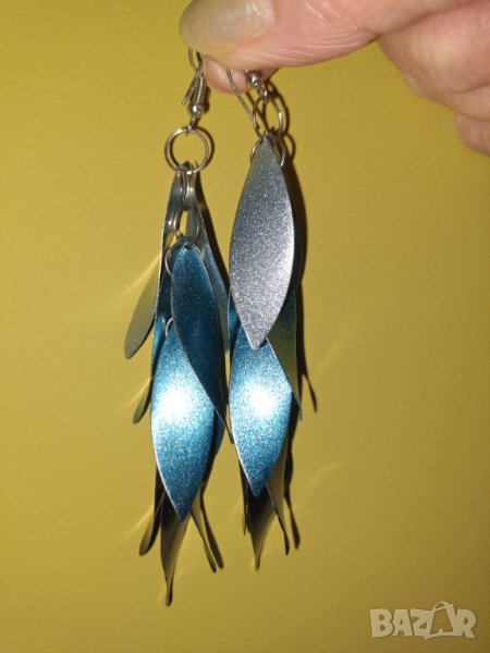 Дълги висящи обеци в синьо и сребристо, снимка 1