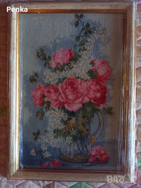 Гоблен Ваза с рози и маргаритки, снимка 1