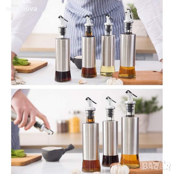 Стъклена бутилка с дозатор за зехтин , олио или оцет, снимка 1