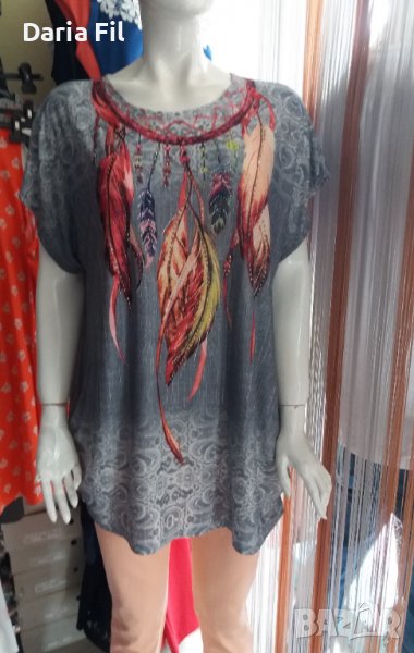 УНИКАЛНО КРАСИВА блуза с щампа "капан за сънища" и разноцветни камъчета по нея 3ХЛ размер , снимка 1