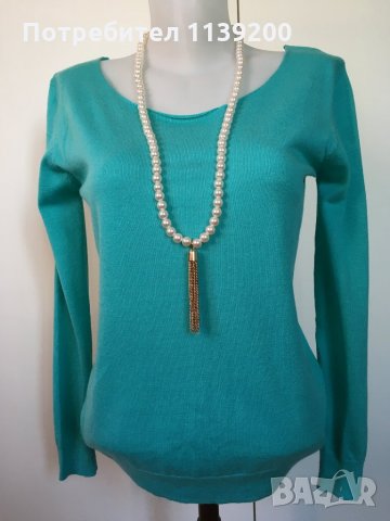 Vintage Dressing S/M елегантен секси леко изрязан гръб френски топ блуза тюркоаз, снимка 3 - Блузи с дълъг ръкав и пуловери - 27290779