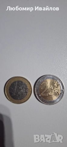 1 евро 2002 и 2 евро 2016г Германия 