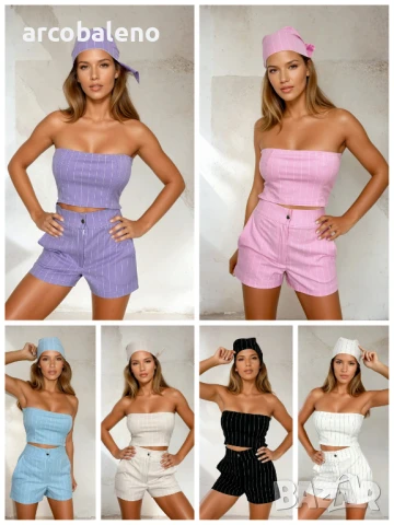 Дамски комплект от 3 части: топ, шорти и шал Sorela, 6цвята 