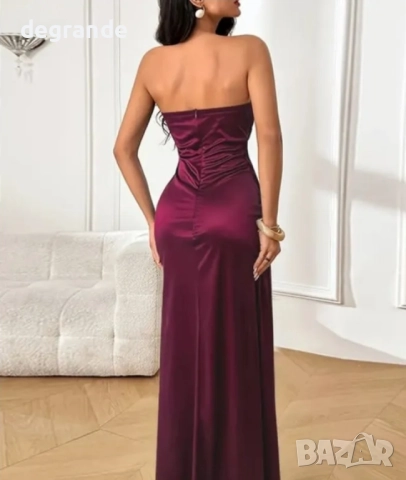 Дълга сатенена вечерна рокля цвят бургунди, снимка 4 - Рокли - 51872719
