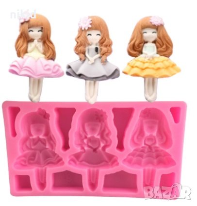 3 бр кукла принцеса момиче силиконов молд форма фондан гипс шоколад декор