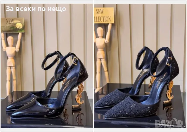 Yves Saint Laurent Дамски Черни Сандали Със Златен Метален Ток Код E269