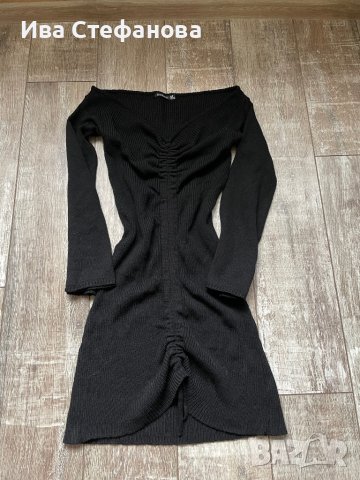 Нова елегантна ежедневна акрил  черна еластична фабрично плетиво плетка  рокля рипс , снимка 4 - Рокли - 43401169