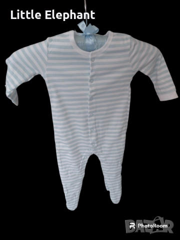 Цяла пижамка ромпърче за 6-9 мес момченце голямо райе бяло и св.синьо,Англия/нова
