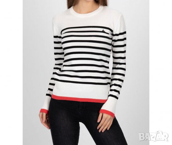 Дамски памучен пуловер в екрю на черно райе марка Paul Parker