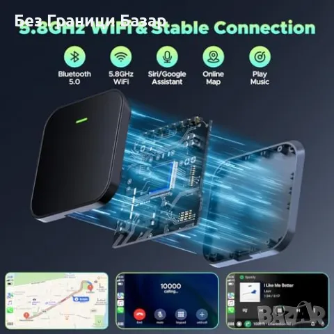 Нов CarPlay безжичен адаптер за автомобили 2015+, лесна инсталация, снимка 6 - Друга електроника - 47295777