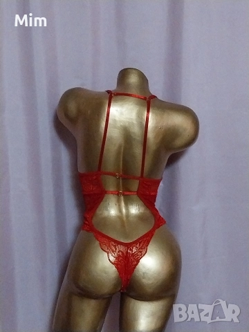 S/M Червено дантелено боди /полупрашка/, снимка 5 - Бельо - 52556597