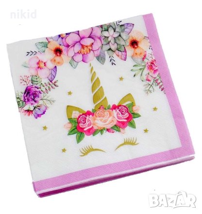 Unicorn Еднорог бял фон 10 парти салфетки рожден ден