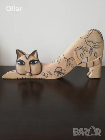 Много сладка,голяма, нестандартна фигурка на котка от дърво. , снимка 1