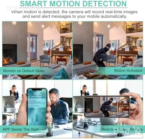 Нова WiFi скрита шпионска камера Детектор за дим Дом, снимка 2 - Аналогови камери - 49549496