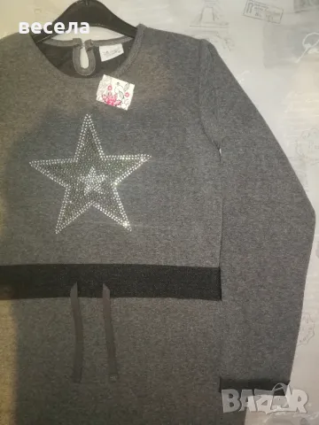 сива рокля туника за голямо момиче, еластична материя. , снимка 2 - Детски рокли и поли - 49554305