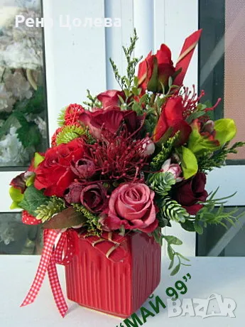 Червена аранжировка, снимка 3 - Романтични подаръци - 48908450