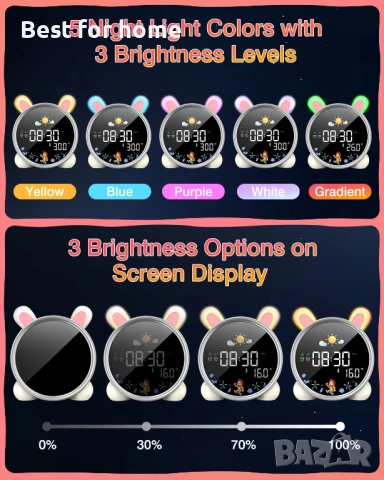 Детски будилник Lemnoi със светлинен будилник за момчета и момичета, снимка 3 - Детски - 51053552