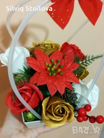 Коледна кошница със сапунени цветя, снимка 2 - Коледни подаръци - 38800741