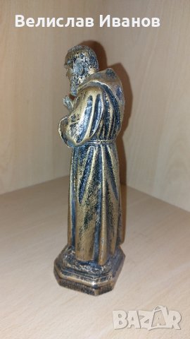 Стара колекционерска статуетка на Падре Пио 21 см от смола. Бронзов ефект., снимка 3 - Колекции - 43135745
