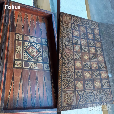 Уникална стара колекционерска табла шах игра интарзия, снимка 6 - Антикварни и старинни предмети - 53490900