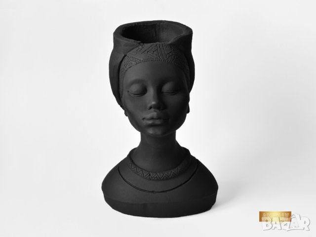 Кашпа с форма на глава на африканска жена / Подарък за дома / Кашпа за цветя и сукуленти, снимка 4 - Декорация за дома - 40521450