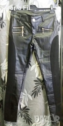 Клин-панталон черен - съчетание кожа и плътно трико - с декоративни ципове, снимка 2 - Клинове - 35460261