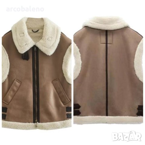 Дамско топло широко кожено яке без ръкави с шевове от полар, 2цвята , снимка 10 - Якета - 43487400