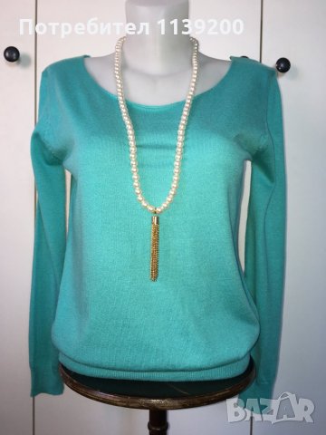 Vintage Dressing S/M елегантен секси леко изрязан гръб френски топ блуза тюркоаз, снимка 4 - Блузи с дълъг ръкав и пуловери - 27290779