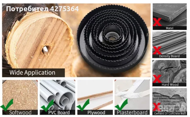 Комплект триони за дупки за дърво, гиспокартон 16 части от 19 mm до 127 mm, снимка 8 - Други инструменти - 48898106