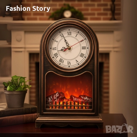 Винтидж настолен часовник с LED камина – уют и стил в едно