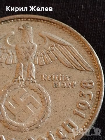 Сребърна монета 2 райхсмарки 1938г. Нацистка Германия Трети Райх с СХВАСТИКА за КОЛЕКЦИЯ 42061, снимка 7 - Нумизматика и бонистика - 43798625